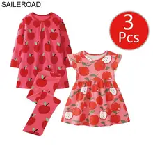 SAILEROAD Девушки Мода 3 шт. Детская Одежда Набор Платье Леггинсы Наряды на Лето Осень Малышей Платья Партии Костюмы