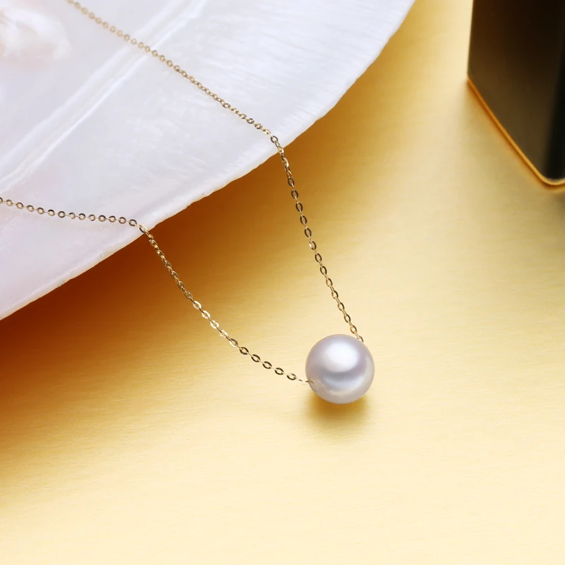 FENASY 18K Gold Chain Necklace Round White Pearl Jewelry 18k Yellow Gold Vintage Dainty Necklace Pendant For Women Friends Love