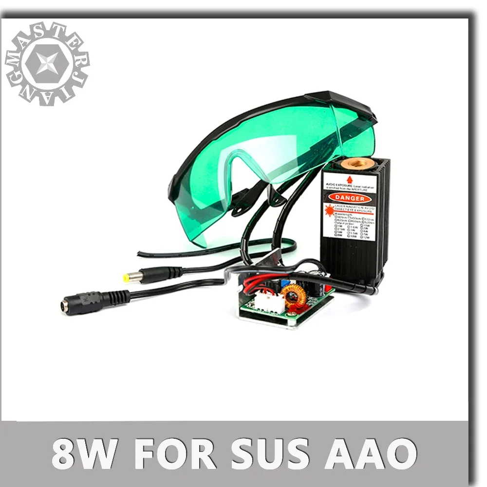 

New CNC part 8W Blue Laser Module 450NM Fixed Focusing Laser Engraving TTL Module 8000mw Laser Tube for Metal+Glasses.