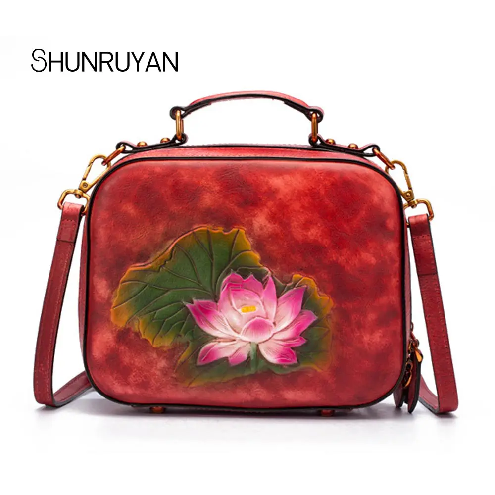 

SHUNRUYAN fashion European brand ladies package Lotus vintage craft wipe color leather Messenger bag female handbag shoulder bag