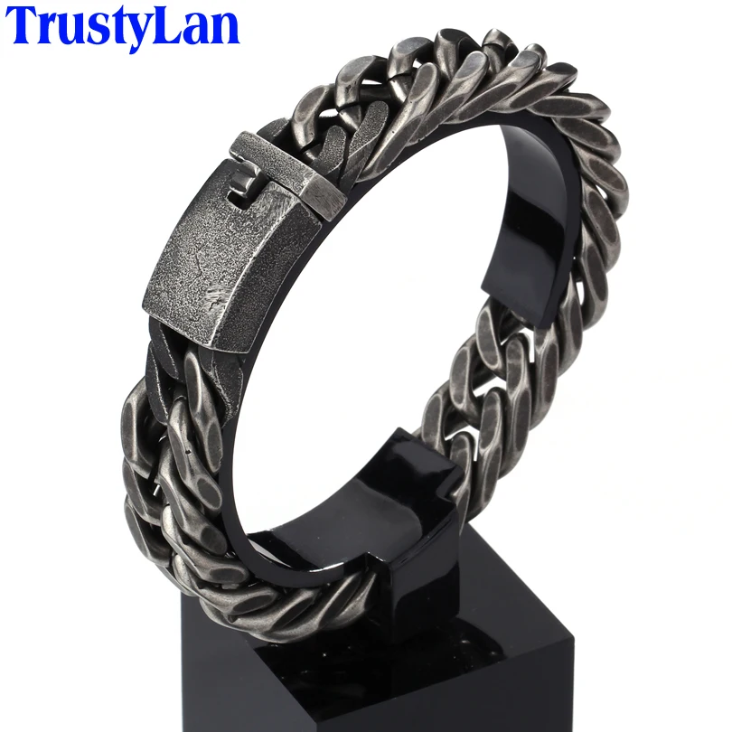 TrustyLan, винтажный черный браслет из нержавеющей стали, мужской модный ромб, толстая цепочка, мужские браслеты s, браслеты,, ювелирное изделие, подарок