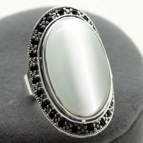 

real Natural RARE WHITE OPAL SILVER RING SZ 7/8/9/10 Can 925 Sterling Silver stone Band Ring Size 7/8/9/10# wedding jewelry ring