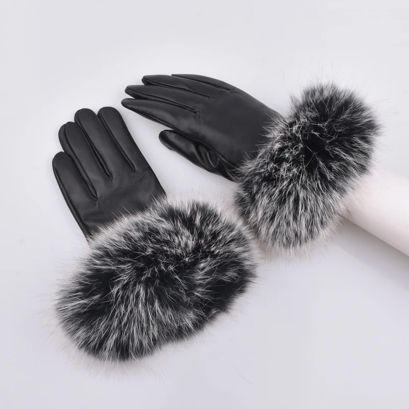 

Genuine leather gloves female thickening leather gloves women's fox fur sheepskin thermal gloves