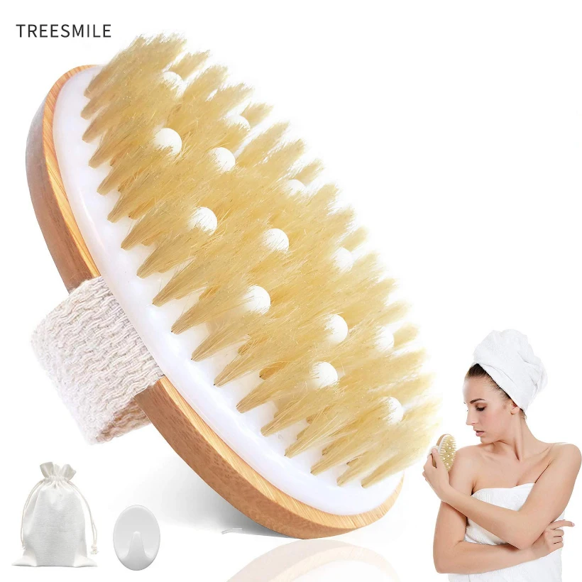 TREESMILE الجسم حمام فرشاة خشبية تدليك الجسم فرشاة خشبية حمام دش فرشاة سبا فرشاة استحمام دون مقبض D40
