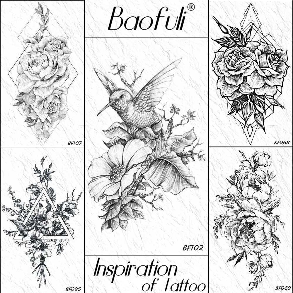 BAOFULI الطائر الطنان البتلة يترك شجرة المؤقتة الوشم ورقة زهرة رسم الأسود الوشم هيئة الفن الذراع DIY للماء الوشم ملصق BAOFULI الطائر الطنان البتلة يترك شجرة المؤقتة الوشم ورقة زهرة رسم الأسود الوشم هيئة الفن الذراع DIY للماء الوشم ملصق