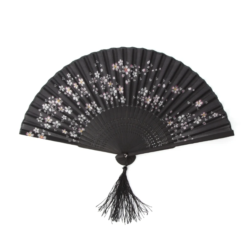 

Foldable Fan Hand Held Fan Chinese Style Hand Held Folding Silk Fans For Wedding Event And Party Supplies Black