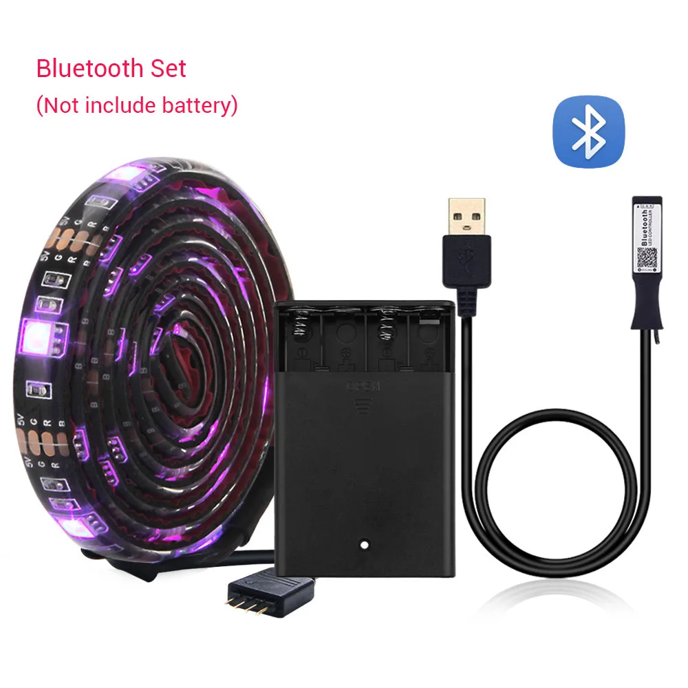 Батарея приведенный в действие Светодиодные ленты Bluetooth 5050 цветная(RGB), 1 м, 2 м, IP20 IP65 USB Светодиодные ленты 17 клавиш Светодиодный лента для велосипеда ТВ заднего освещения - Испускаемый цвет: Bluetooth Strip