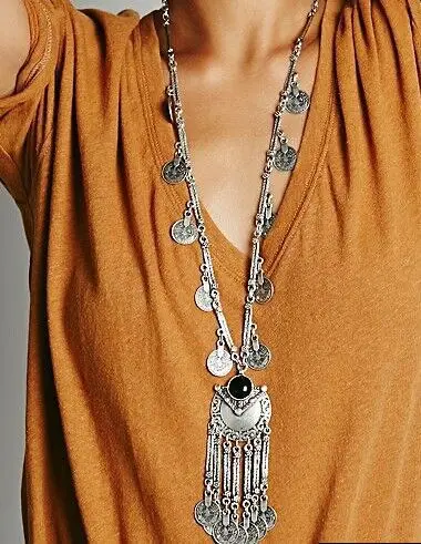 Lovbeafas модные браслеты, этническое колье, женское богемное длинное ожерелье, массивное Макси винтажное ожерелье, монета, кисточка, хорошее ювелирное изделие - Окраска металла: Black