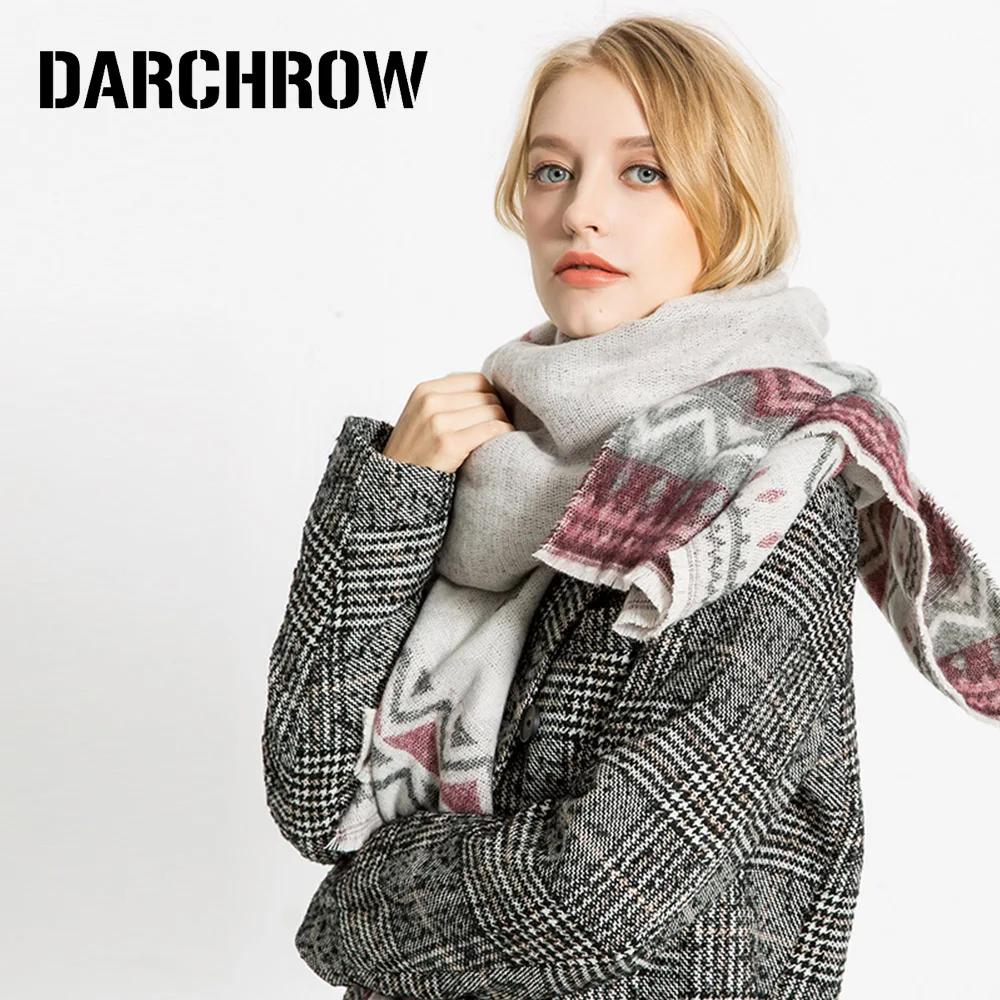 DARCHROW 2017 Winter Luxury Brand Scarf For Women Geometric Pattern Cashmere Shawl Thick Warm