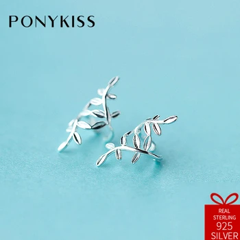 

PONYKISS Romantic S925 Sterling Silver Chic Sweet Leaf Plant Hoop Earrings Women Fashion Anniversary Jewelry Valentines Day Gift