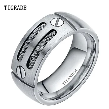

Tigrade 8mm Men's Silver Color Cable Titanium Ring Punk Engagement Wedding Band Screw Design Fashion Finger Jewelry For Women