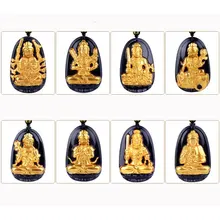 High Quality Gold+ Natural Black Obsidian Carved Buddha Lucky Amulet Eight Patron saint Pendant For Women Men pendants fashion High Quality Gold+ Natural Black Obsidian Carved Buddha Lucky Amulet Eight Patron saint Pendant For Women Men pendants fashion