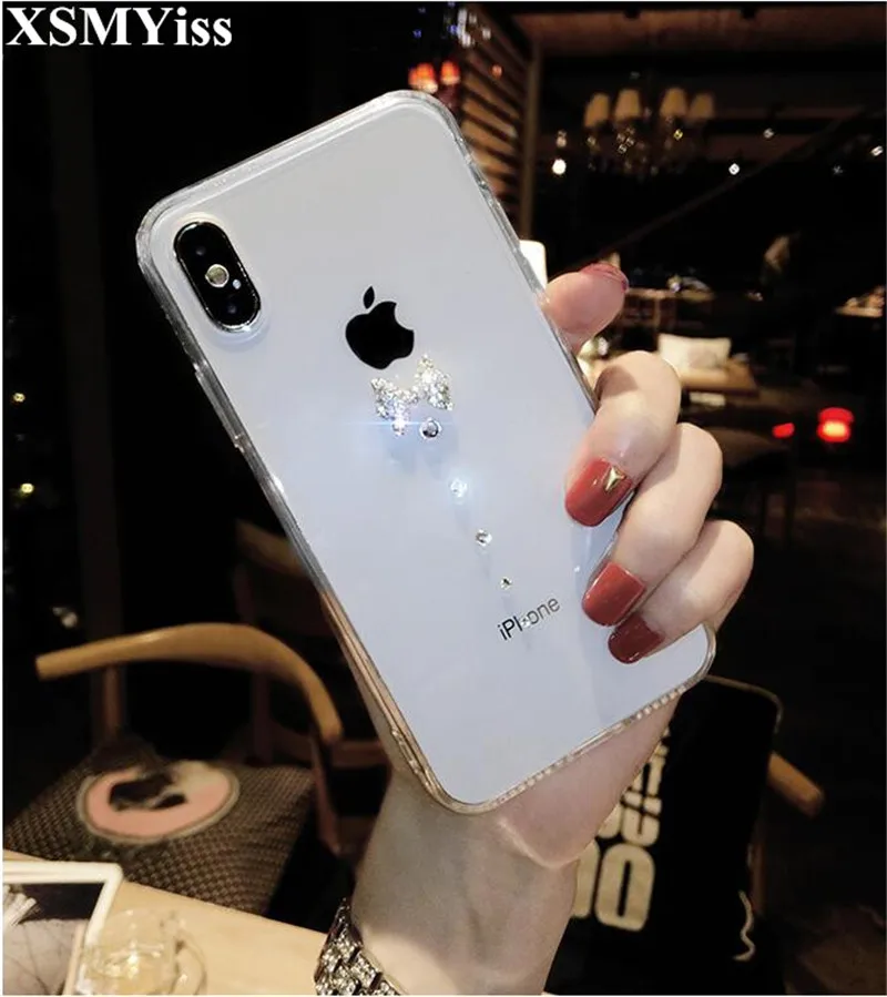 Luxury Bling Crystal Diamond Bow Tie Clear Back Rhinestone Phone Case Cover For SamsungS6 S7 S8 S9 S10 S11 PLUS Lite Note 5 8 9 |