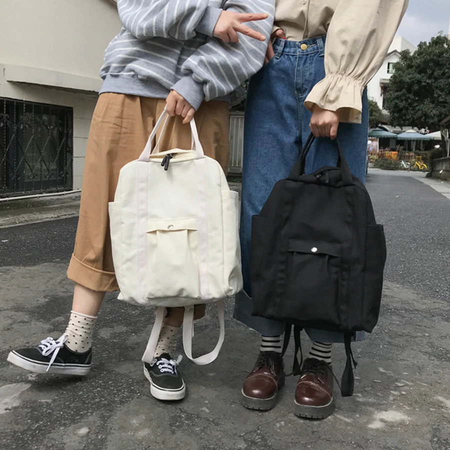 

Casual Canvas Backpack Women Harajuku Large Capacity School Bags Lady Travel Bags Teen Girls Solid Color Bookbags Cute Backpack