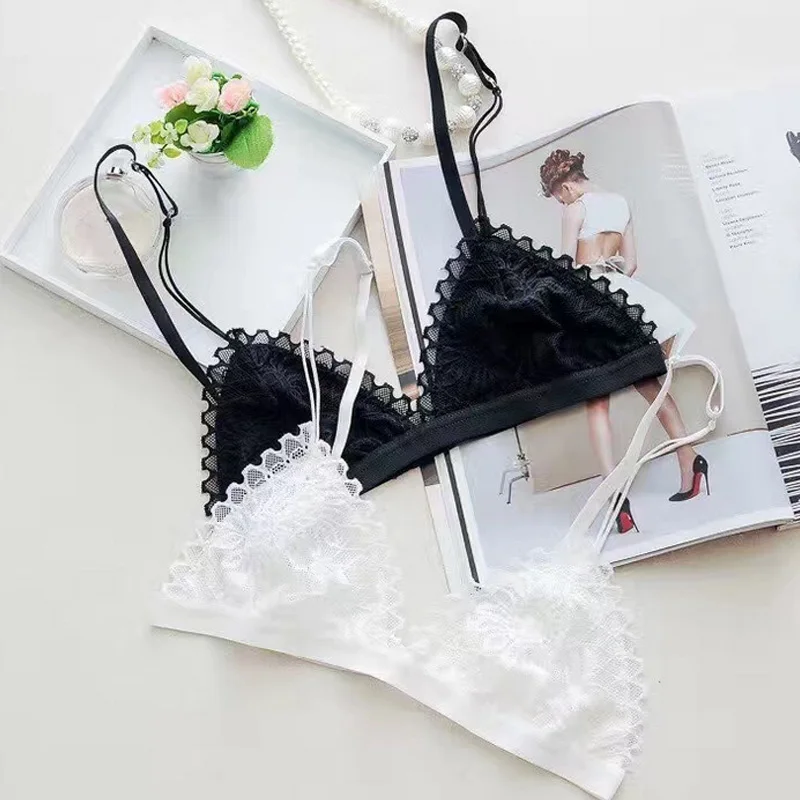 

Fashion Women Sexy Bra Solid Color Lace Floral Top Strap Bras Summer Ladies Ultrathin Transparent Alluring Brassiere -M XRQ88