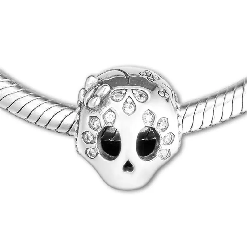 PANDULASO 2019 сад 925 серебряный лук череп Шарм Бусины Подходит оригинальный Pandora Браслеты сверкающий череп DIY бусины для женщин