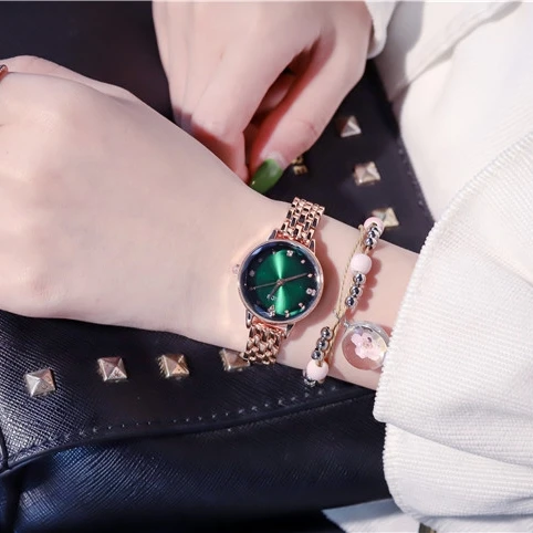 Качественные женские модные часы роскошные часы с металлическим браслетом из розового золота элегантные маленькие женские часы Horloges Vrouwen - Цвет: Зеленый