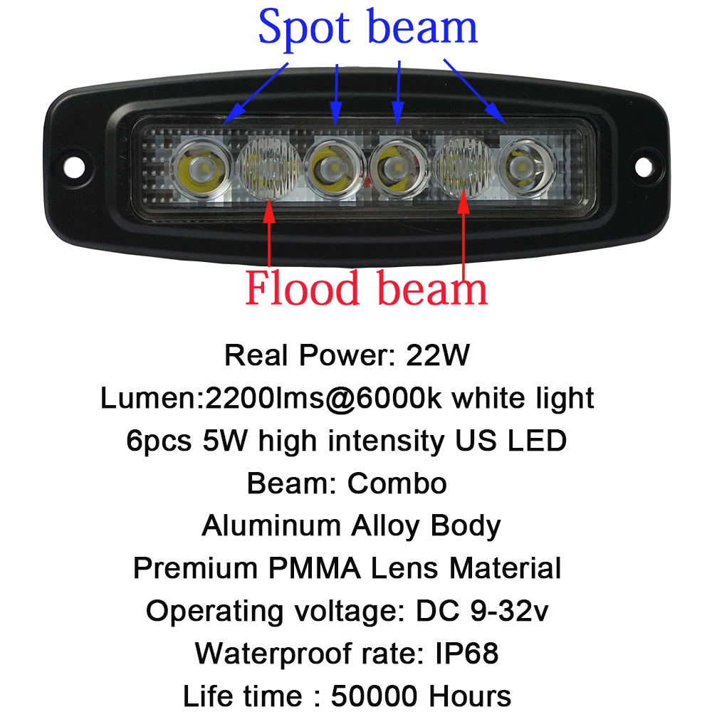 Светодиодный светильник с заподлицо, комбинированный точечный прожектор, светодиодный рабочий для внедорожника, внедорожника, грузовика, 4x4 4wd, внедорожный бампер, запасное крыло, 12 В, 24 В