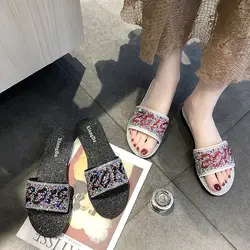 Корейская версия блестками плоские-сандалии на платформе для женская обувь для отдыха
