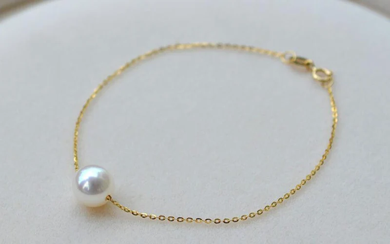 Sinya 18k gold Chain bracelets with 7.5-8mm natural round pearls for women girls Mum lover length 15.5cm to 18cm optional  (5)