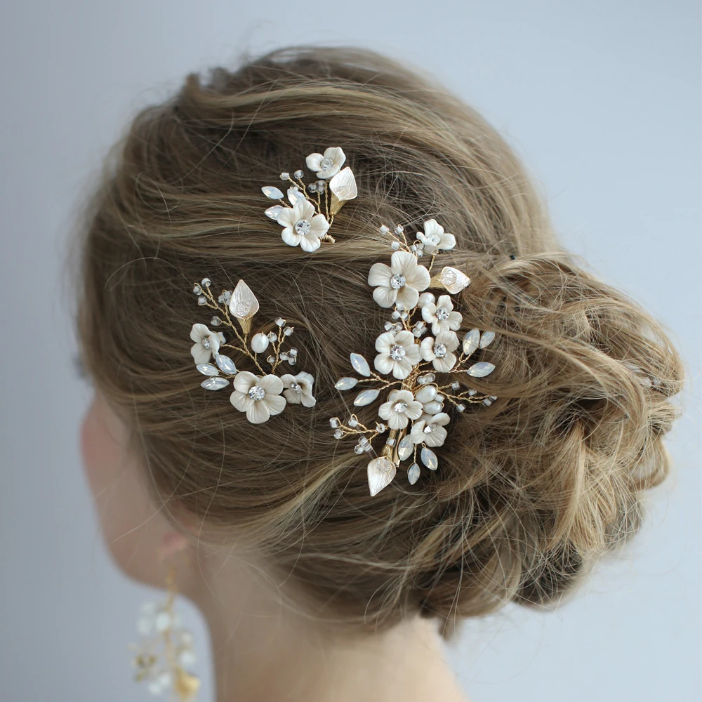 Фарфоровый цветок свадебный головной убор пресноводный жемчуг свадебные заколки для волос набор Модные женские аксессуары для волос подружки невесты