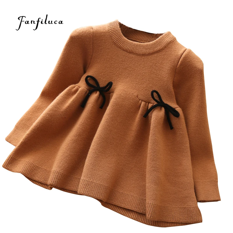 Fanfiluca Baby Girls Clothes Winter Girls Laceup Knitted Dress Toddler
