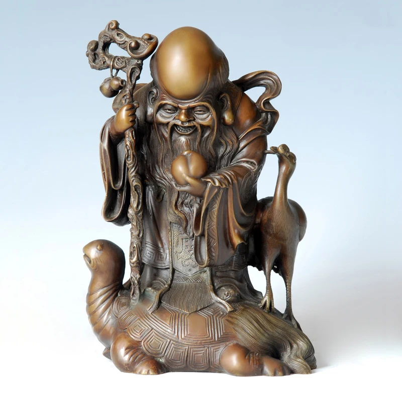 

Bronze Chinese Fairy Long Life God with Peach Sculpture Immortal Brass Statue Figurine for Birthday Gift