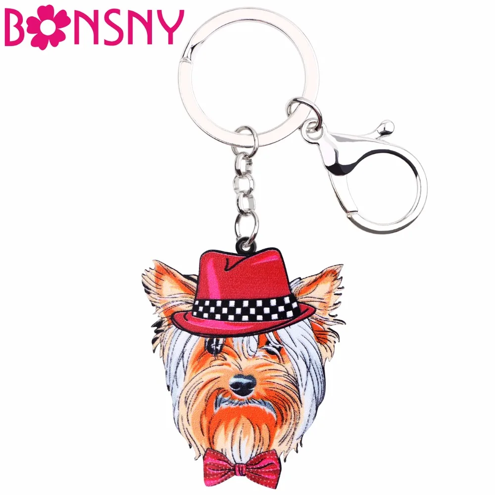 

Bonsny Acrylic yorkie yorshire terrier Key Chain Key Ring Women Girls Handbag Pendant New Charm Dog Jewelry Car Key Accessories