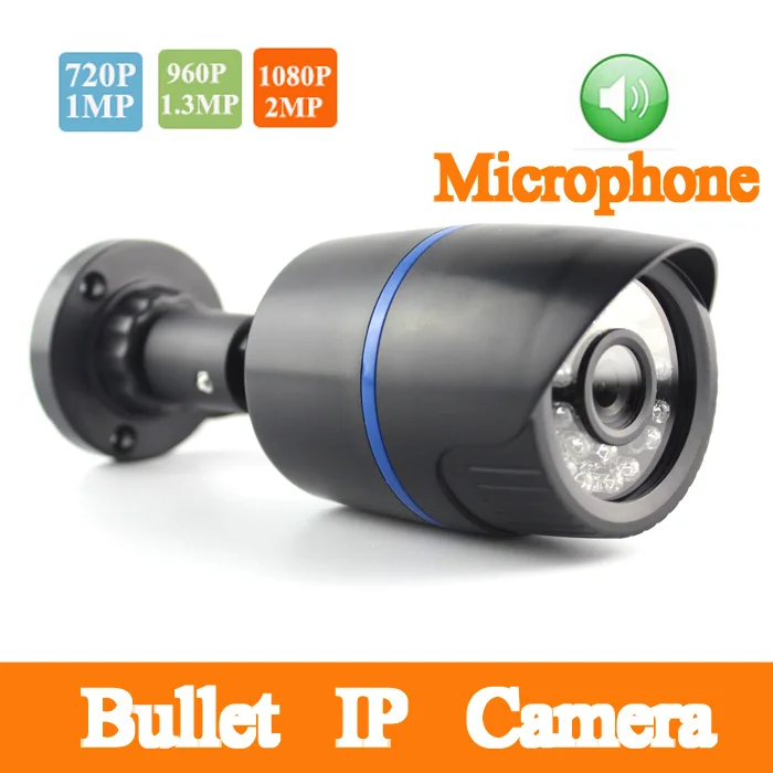 

1.0MP / 1.3MP / 2MP Audio IP Camera Externa Microphone Bullet Network Home Security Camera With Audio