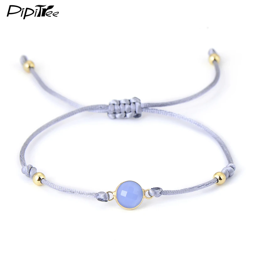 Женский/детский браслет Pipitree плетеный из серой веревки с кристаллами для