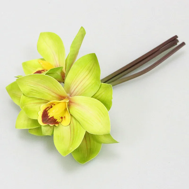 Flone Искусственный Настоящее сенсорный Cymbidium Моделирование Малый цветок орхидеи искусственные цветы, букет Свадебный дом вечерние Декор - Цвет: green