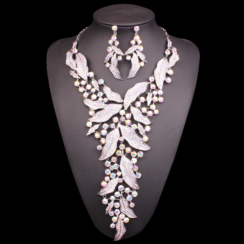 Fashion Rhinestones Bridal Jewelry Sets for Brides Necklace & Earrings Jewellery Wedding Party Costume Decoration Accessories Fashion Rhinestones Bridal Jewelry Sets for Brides Necklace & Earrings Jewellery Wedding Party Costume Decoration Accessories