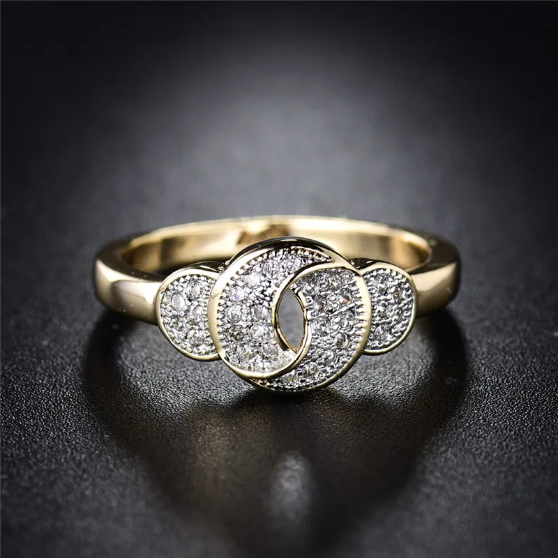 Женское кольцо с бантиком BUDONG infinity Золотое фианитом для свадьбы XUR278|ring knot|cubic zirconia