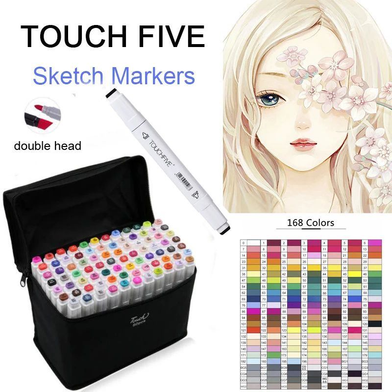 

1PCS TouchFive Optional 168 Colors Sketch Markers Alcohol Based Markers Color Marker Set Painting Art Supplies Pen for School