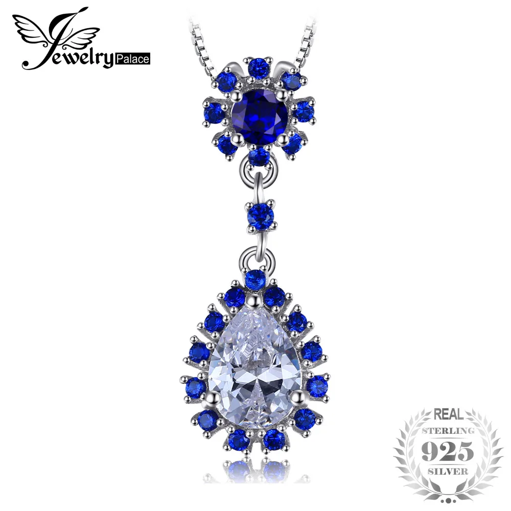 

JewelryPalace 2.8ct Pear-Cut Cubic Zirconia Created Blue Spinel Drop Pendant 925 Sterling Silve Fine Jewelry Not Include A Chain