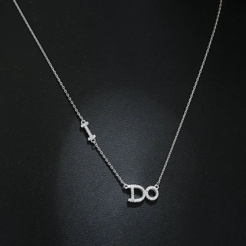 

ANENJERY 925 Sterling Silver Necklace Dazzling Micro CZ IDO Letter Necklace For Women Promise Engagement Wedding Jewelry S-N226