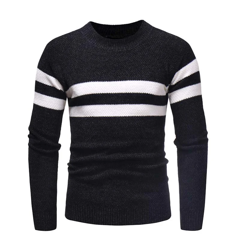 

2019 New Fashion Mens Sweater Striped Slim Fit Knitred Pullover Autumn And Winter Korean Style Casual Quality Men Clothes