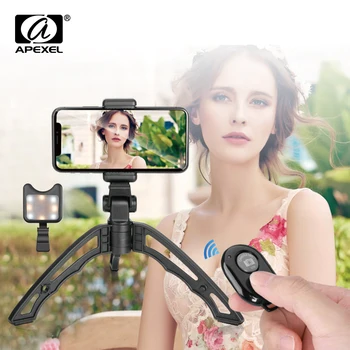 

APEXEL 3in1 Portable Stretch Handheld Tripod Bluetooth Remote Camera Tripod With Selfie Fill Led Light For Camera ALL Smartphone
