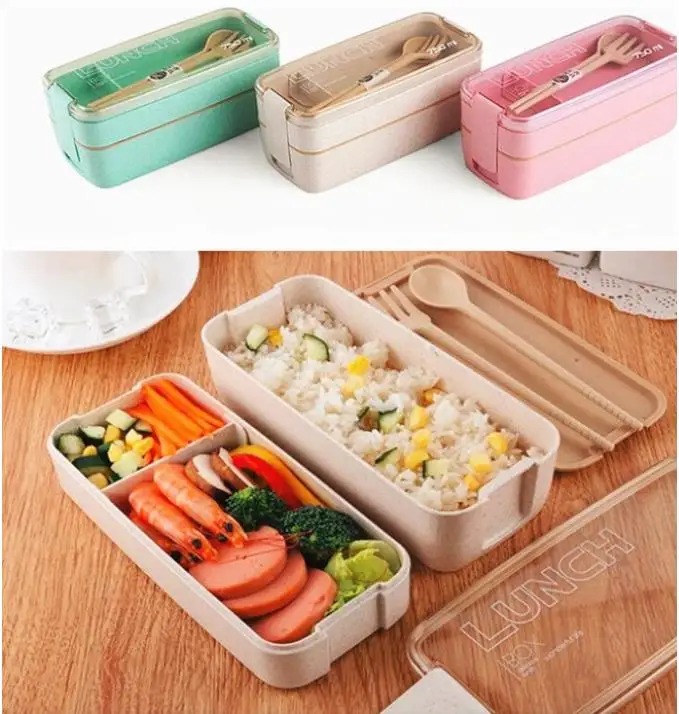 

750ml Healthy Material 2 Layer Lunch Box Wheat Straw Bento Boxes Microwave Dinnerware Food Storage Container Lunch box