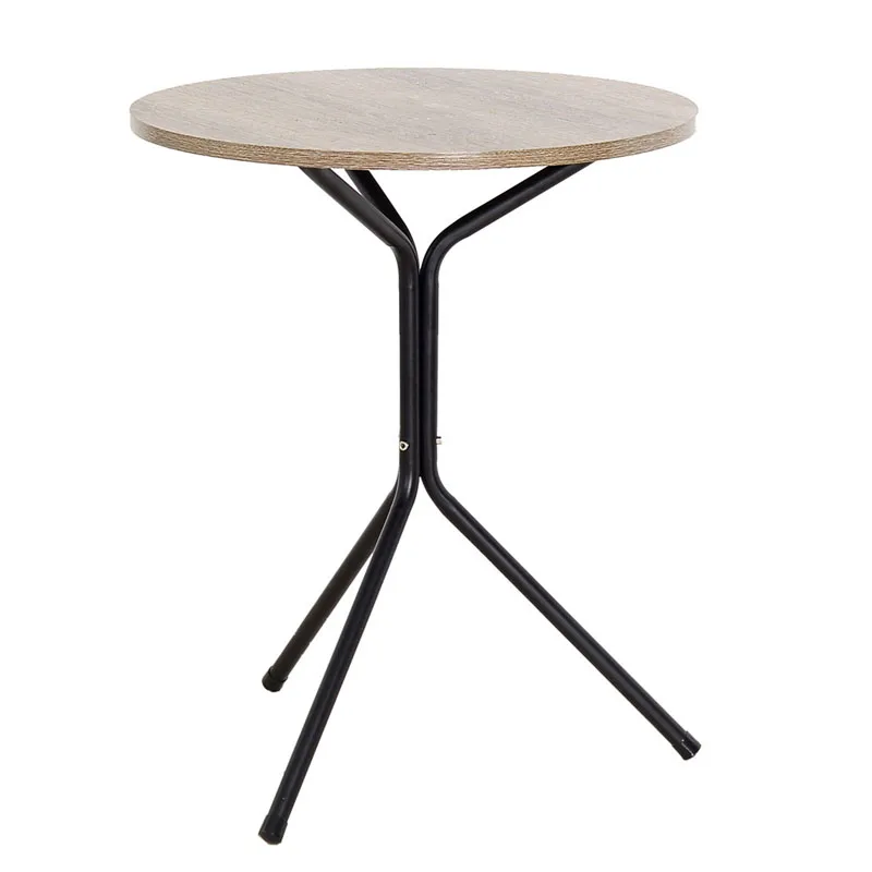 Metal simple small triangle round tea coffee table round table wood and iron table for sell