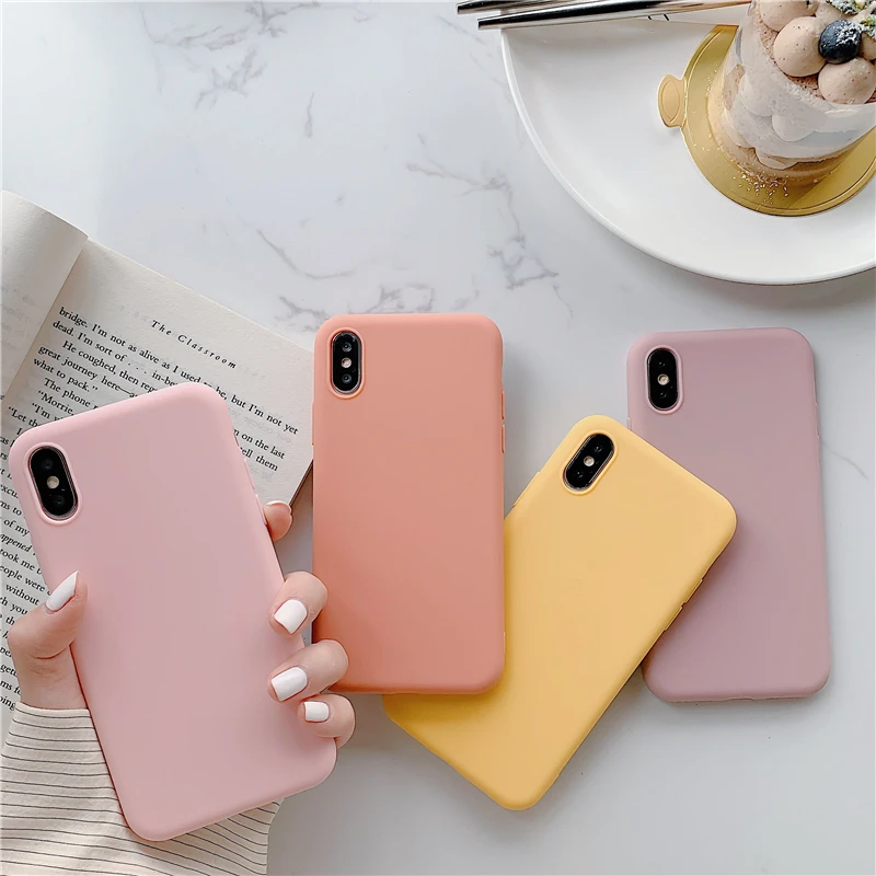 WTSZKL карамельный цвет сплошной ТПУ чехол для телефона iPhone 6 6S 7 8 Plus X XR XS MAX Мягкий