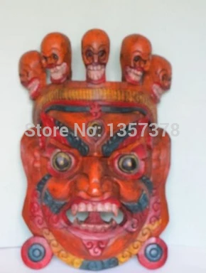 

shitou 00880 19"Tibet Tibetan Wood color carving Mahakala head mask statue