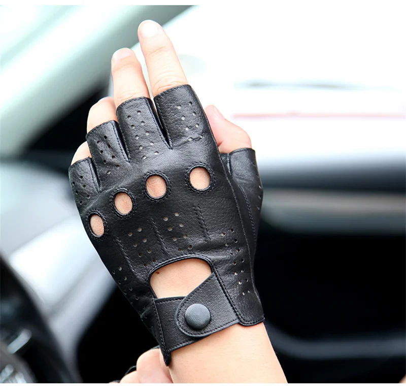 The Latest High-Quality Semi-Finger Genuine Leather Gloves Men'S Thin Section Driving Fingerless Sheepskin Gloves M046P-5 hardy gloves