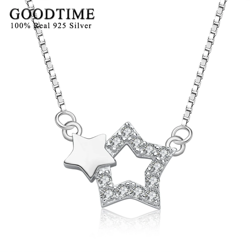 Sterling Silver Necklace Women 925 Silver Couple Stars Pendant