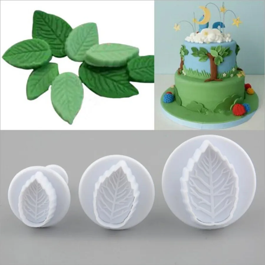 

3Pcs/Set Cake Rose Leaf Plunger Fondant Decorating Sugar Craft Mold Cutter Cake Decorating Pastry Cookie Cake Tools