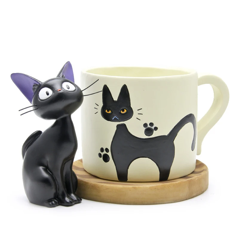 

Miyazaki Anime Kiki's Delivery Service Kiki Cat Figure Toys Kiki Cat Cup Resin Action Figure Collection Model Toy for Home Decor