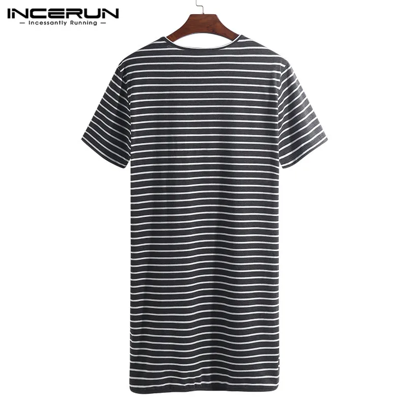 Для мужчин пижамы полосатый сна топы свободного кроя с круглым вырезом короткий рукав для отдыха удобная домашняя одежда Для мужчин ночное S-5XL INCERUN