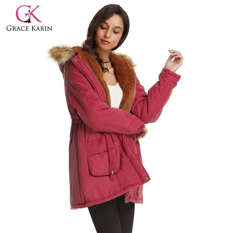 low cost  Grace Karin Women's Winter Jacket Thermal Thicken Fleece Lined Coat Outerwear Military Hooded Pocke