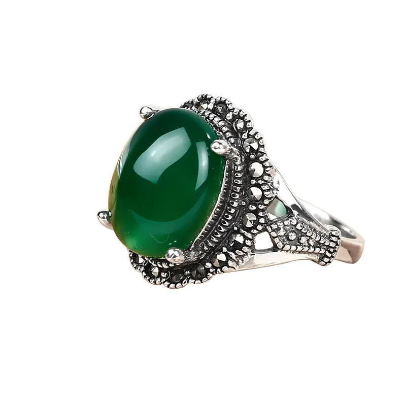 

RADHORSE 925 Silver Rings for Women Fine Jewelry Thai silver Agate Retro Modeling Sterling Silver Adjustable Ring
