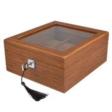 Деревянная коробка для часов, 6 слотов, коричневая Подушка, стекло, окно, чехол для хранения часов, стальной замок, деревянная организация, Ювелирная витрина, подарочная коробка